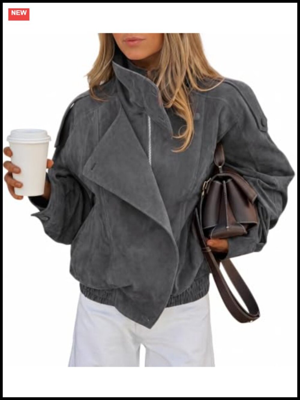 Faux Suede Oversized Moto Jacket Asymmetric Zip Fall Coat